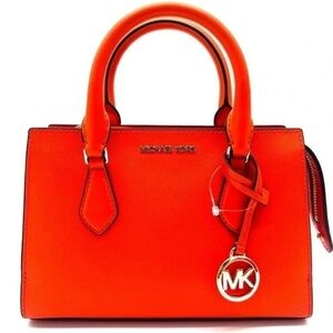 Michael Kors Sheila Small Center Zip Satchel Shoulder Crossbody Bag Orange/Gold